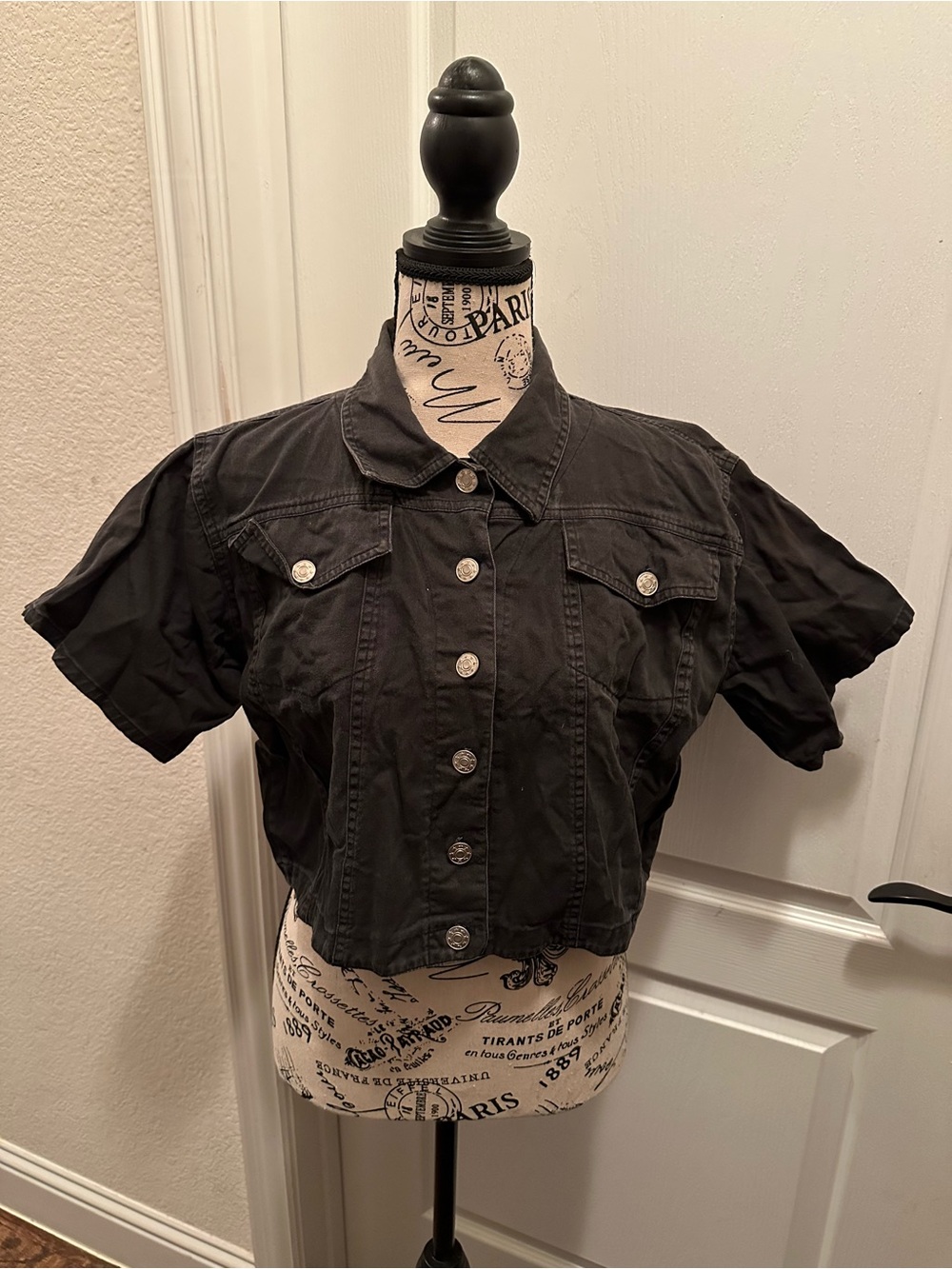 Vintage KZK Cropped Black Short-Sleeve Denim Top